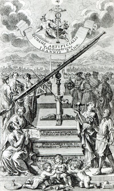 Johann Zahn Oculus Artificalis Teledioptricus Sive Telescopium előlapja, 1702-ben megjelent 2. kiadás alkotó: German School