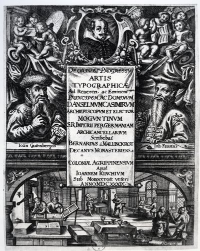 Bernardus Mallinckrodt "A tipográfia eredetéről és történetéről" című művének címlapképe, 1634. alkotó: German School