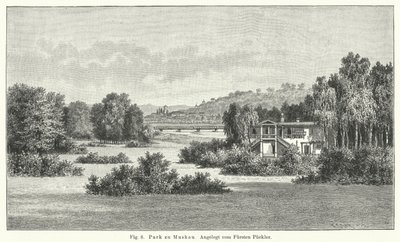Kerttervezés: Muskau Park, Németország, Hermann von Pueckler-Muskau herceg tervezte (metszet) alkotó: German School