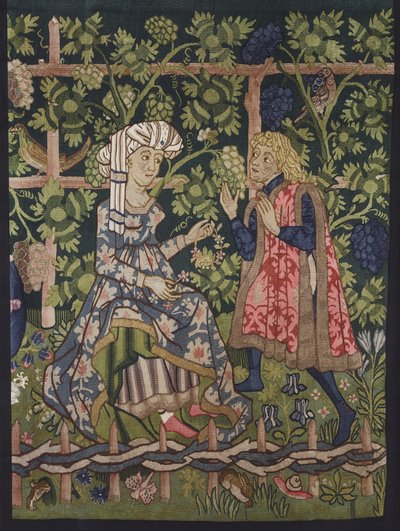 A szerelem kertje, részlet egy faliszőnyegből, Bázel alkotó: German School