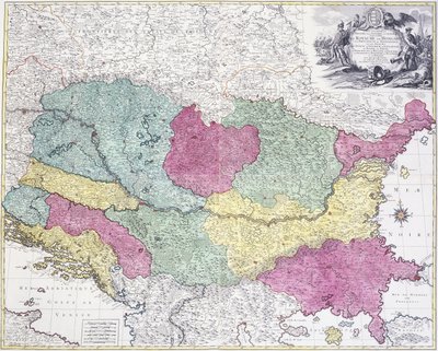 A Hadiszínház földrajzi térképe, amely a Magyar Királyságot mutatja be főként, 1771 alkotó: German School