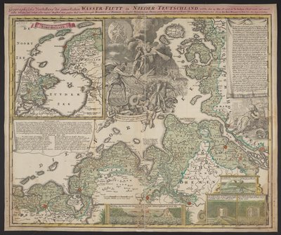 A nyomorult alsó-németországi árvíz földrajzi bemutatása, amely 1717. december 25-én történt, 1718 körül (nyomtatás) alkotó: German School