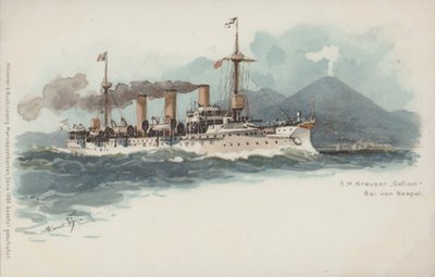 Gefion német cirkáló a Nápolyi-öbölben, Olaszországban (chromolitho) alkotó: German School