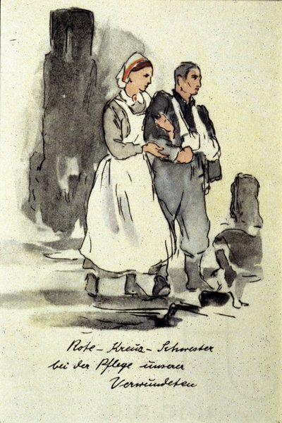 Német nővér egy sebesültet támogat. 1942. alkotó: German School