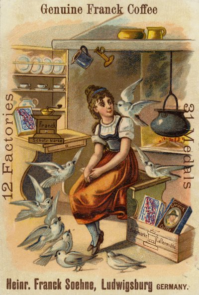 Lány galambokkal, valódi Franck kávét hirdet alkotó: German School