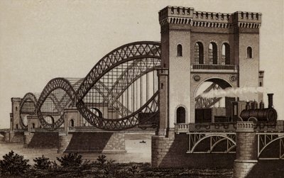Hamburg: Eisenbahn-Elb-Brucke, az Elbán átívelő vasúti híd (litho) alkotó: German School