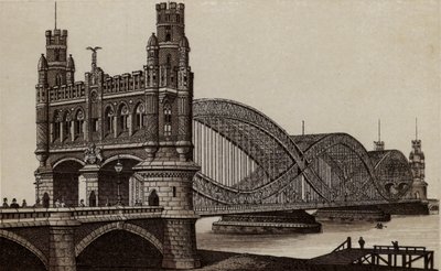 Hamburg: Neue Elbbrücke, Új híd az Elbán (litho) alkotó: German School