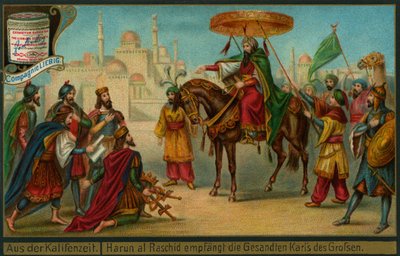 Harun al-Rashid fogadja Nagy Károly küldöttségét, "Epizódok a kalifátusból", Liebig Card alkotó: German School