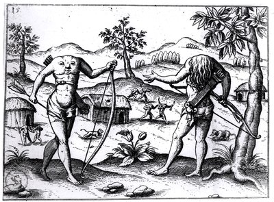 Fej nélküli férfiak és nők, illusztráció Sir Walter Raleigh Guyanáról szóló beszámolójából, amelyet Nürnbergben adtak ki, 1599 alkotó: German School