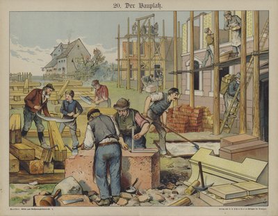 Házépítés (színes litho) alkotó: German School