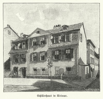 Friedrich Schiller költő, drámaíró és filozófus háza, Weimar, Németország (litho) alkotó: German School