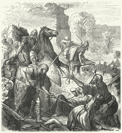 Magyar hódítók Olaszországban, 10. század eleje (metszet) alkotó: German School