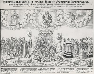 Illusztráció Luther Márton Isten segítségét kérő himnuszáról a pápa halálos munkája ellen alkotó: German School