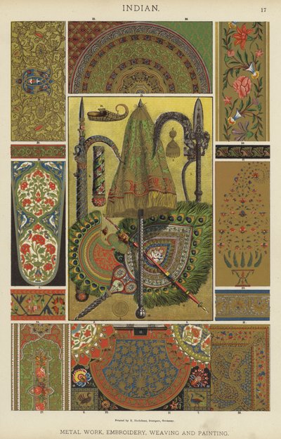 Indiai, fémmegmunkálás, hímzés, szövés és festés (színes litho) alkotó: German School