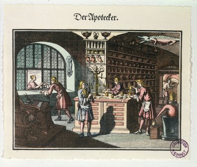 Egy patikus belseje, 1700 körül alkotó: German School