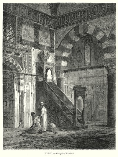 Amir Altinbugha al-Maridani mecset belseje, Kairó, Egyiptom (litho) alkotó: German School