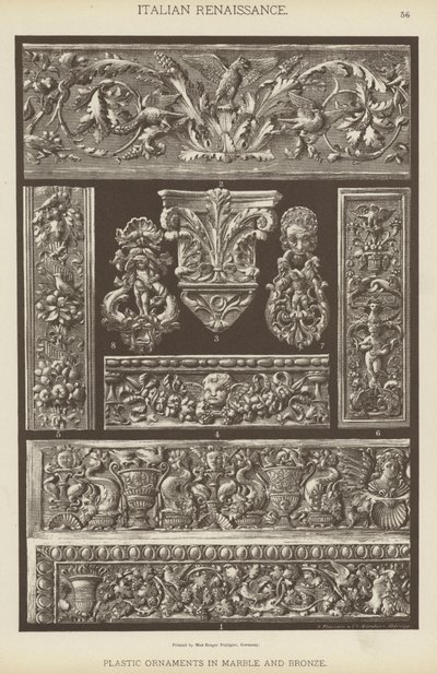 Olasz reneszánsz, műanyag díszek márványból és bronzból (színes litho) alkotó: German School