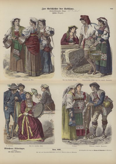 Olasz viseletek, 19. század vége (színes metszet) alkotó: German School