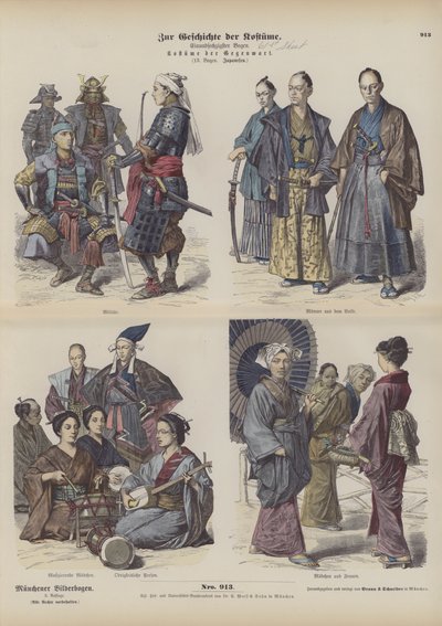 Japán jelmezek (színes metszet) alkotó: German School