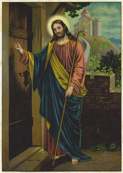 Jézus kopogtat egy ház ajtaján (színes litográfia) alkotó: German School