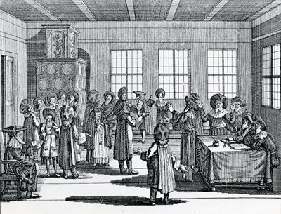 Zsidó válás jelenete, a Judisches Ceremonielből, Paul Christian Kirchner alkotó: German School