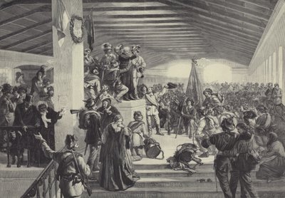 Joachim Haspinger megáldja a hazájuk védelmére indulni készülő tiroli diákokat (litho) alkotó: German School