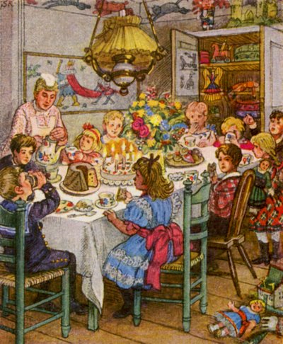 Kindergeburtstag / Gyermeknap (színes litográfia) alkotó: German School