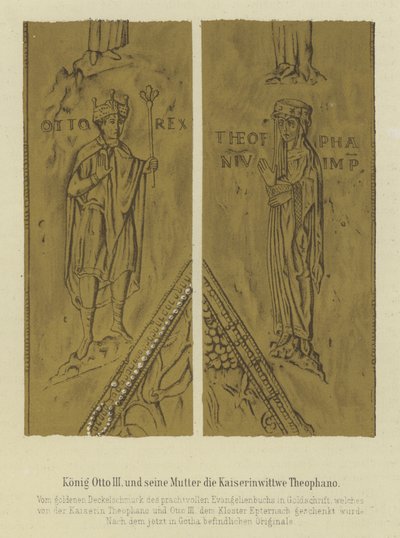 III. Ottó király és édesanyja, Theophania, II. Ottó császárné hitvese, római római császár (színes litó) alkotó: German School