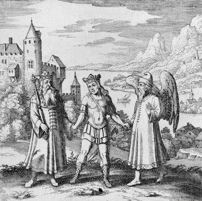 Király és egészséges lélek vezeti a herceget a Musaeum Hermeticumból alkotó: German School