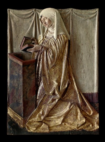 Térdelő donor Polikróm fából készült faragott oltárkép töredéke. Svábországból. 1520 kb. Párizs, Louvre Múzeum alkotó: German School