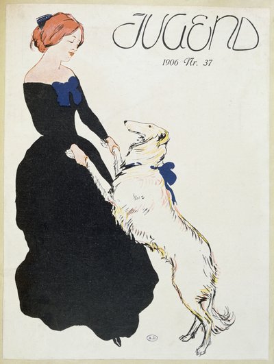 Hölgy agárral, illusztráció a Jugendből, 1906 alkotó: German School