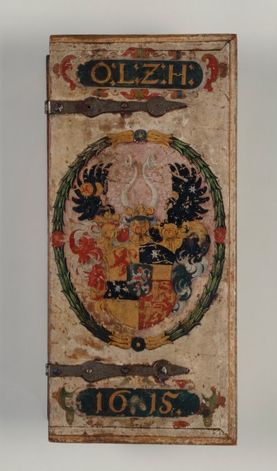 Otto von Hesse herceghez tartozó számszeríjtartó doboz fedele, 1615 (festett fa) (lásd még: 312140-43) alkotó: German School