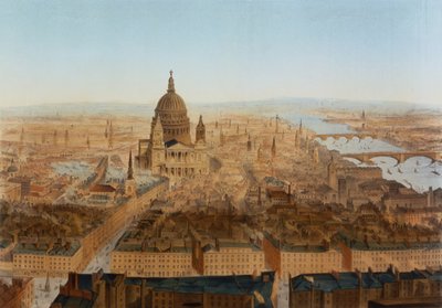 London: madártávlatból St. Pauls és a Temze, kocsma. írta: Carl Martin alkotó: German School