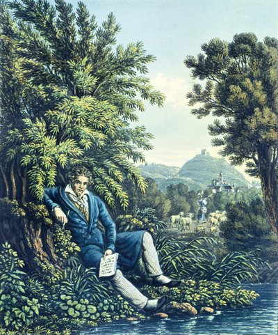 Ludwig van Beethoven egy folyó mellett alkotó: German School