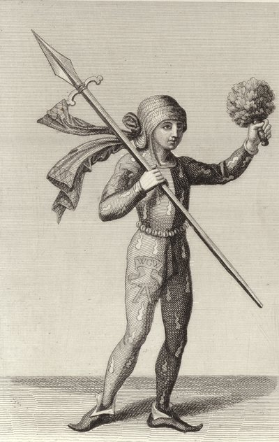 Nürnbergi férfi, aki lándzsát tart alkotó: German School
