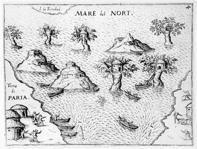 Guyana partjainak térképe, Regni Guyanae illusztrációja, G. Raleigh alkotó: German School