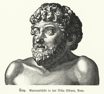 Ezópus (Kr. e. 620-564), ókori görög meseíró (litho) márvány mellszobra alkotó: German School