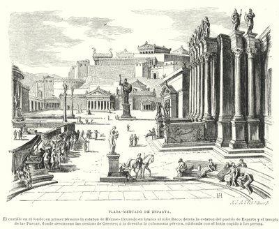 Sparta piactere, ókori Görögország (litho) alkotó: German School
