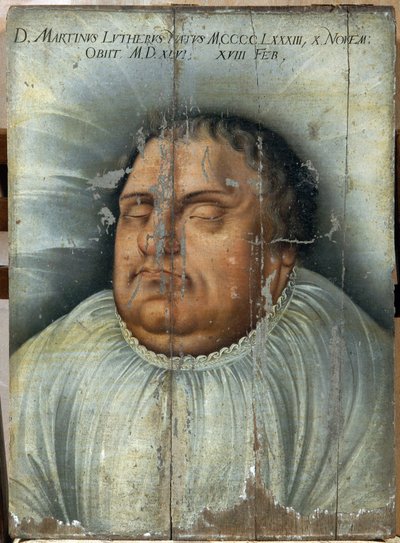 Luther Márton (1483-1546) a halálos ágyán (M. Luther On His Deathbed). Névtelen festmény, olaj, fa alkotó: German School