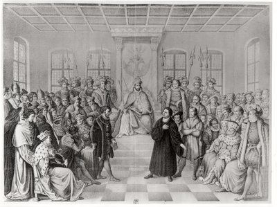Luther Márton V. Károly (1500-58) előtt a wormsi diétán, 1521. április 16-án, a „Németország történelméből” alkotó: German School