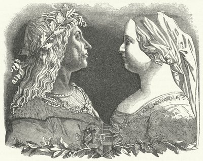 Corvin Mátyás magyar király és királynője, Nápolyi Beatrice (metszet) alkotó: German School