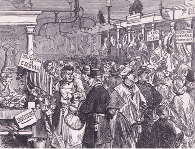 Húspiac Párizsban, Cassells History of the War Franciaország és Németország között, kiadó: Cassell and Company Limited, 1890 körül (litho) alkotó: German School