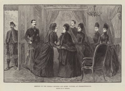 A német császárné és Viktória királynő találkozója Charlottenburgban (metszet) alkotó: German School