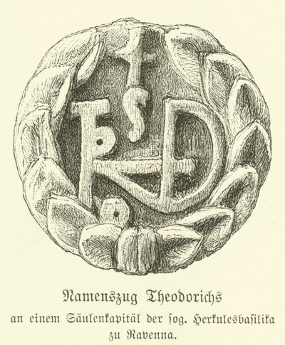 Nagy Theoderik, az osztrogótok királyának monogramja (metszet) alkotó: German School
