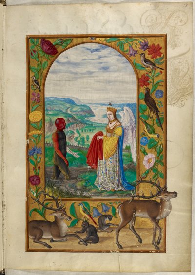 Ms Harley 3469, f.18 Queen ruhát kínál az embernek a medencében, a negyedik példázat Salomon Trismosin „Splendor Solis” című művéből alkotó: German School