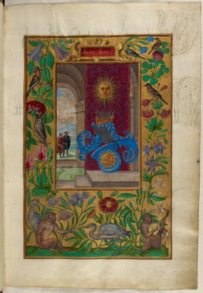Ms Harley 3469, f.2 Two Golden Suns, Salomon Trismosin „Splendor Solis” című művéből alkotó: German School