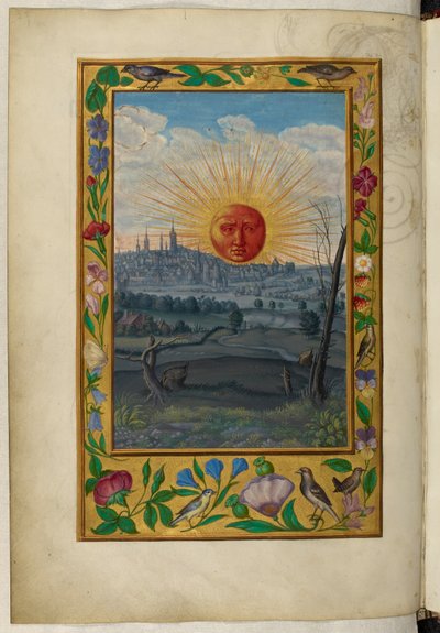 Ms Harley 3469, f.33v Nap felkelő arccal, az Ötödik traktátus, Salomon Trismosin „Splendor Solis” című művéből alkotó: German School