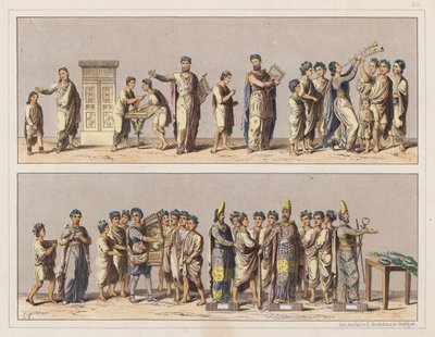 A klasszikus korszak zenészei és kórusa (színes litográfia) alkotó: German School
