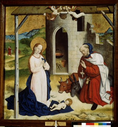 ""Nativite"" (A Krisztus-gyermek imádása) A német iskola szarvasmarha. 1470-1480 Puskin Múzeum, Moszkva alkotó: German School
