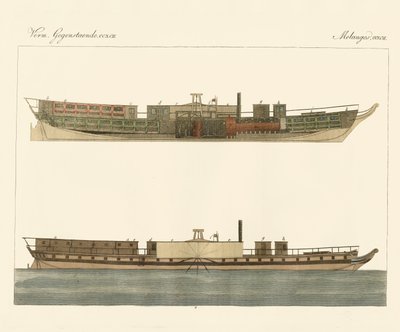 Észak-amerikai gőzhajó-kereskedelem (színes gravírozás) alkotó: German School